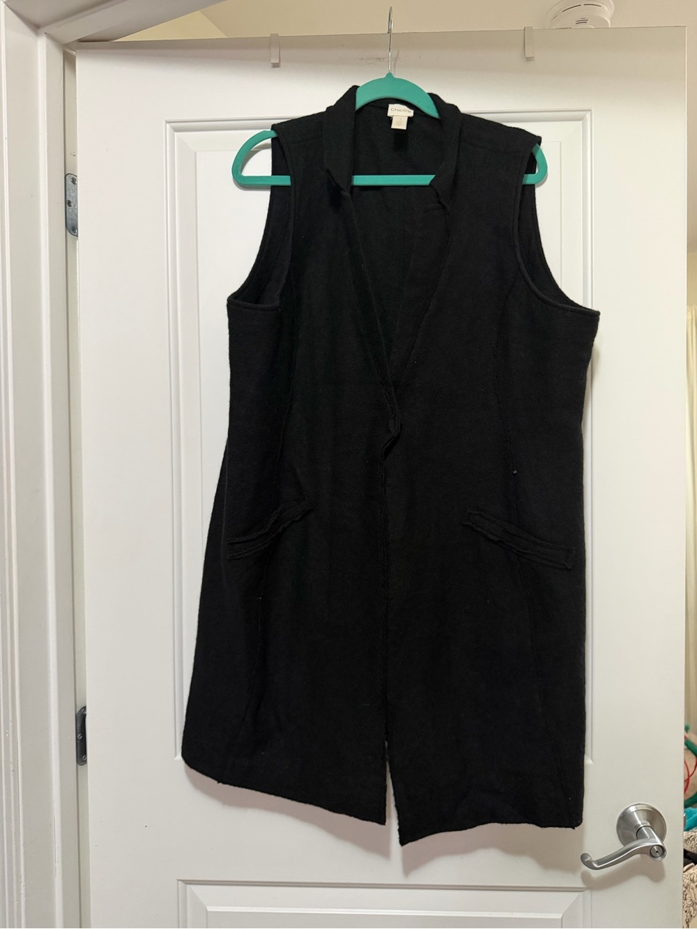 Black Sleeveless Long Vest 100% wool